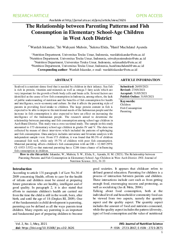 (PDF) The Relationship between Parenting Patterns and Fish Consumption ...
