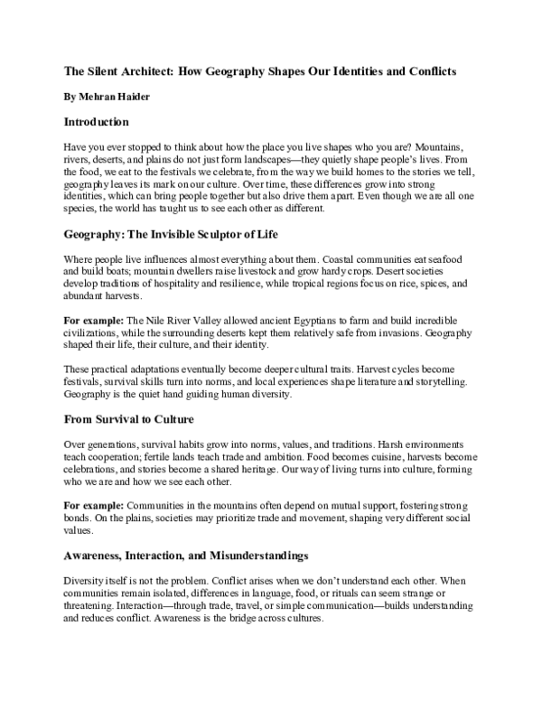 (PDF) The Silent Architect: How Geography Shapes Our Identities and ...