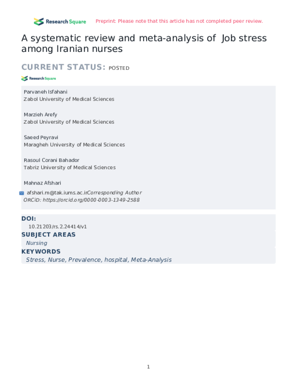 (PDF) A systematic review and meta-analysis of Job stress among Iranian ...