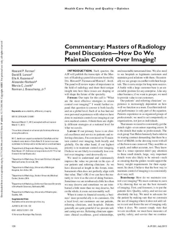 (PDF) Commentary: Masters of Radiology Panel Discussion—How Do We ...