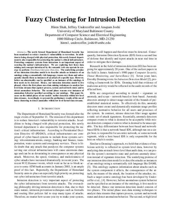 (PDF) Fuzzy clustering for intrusion detection