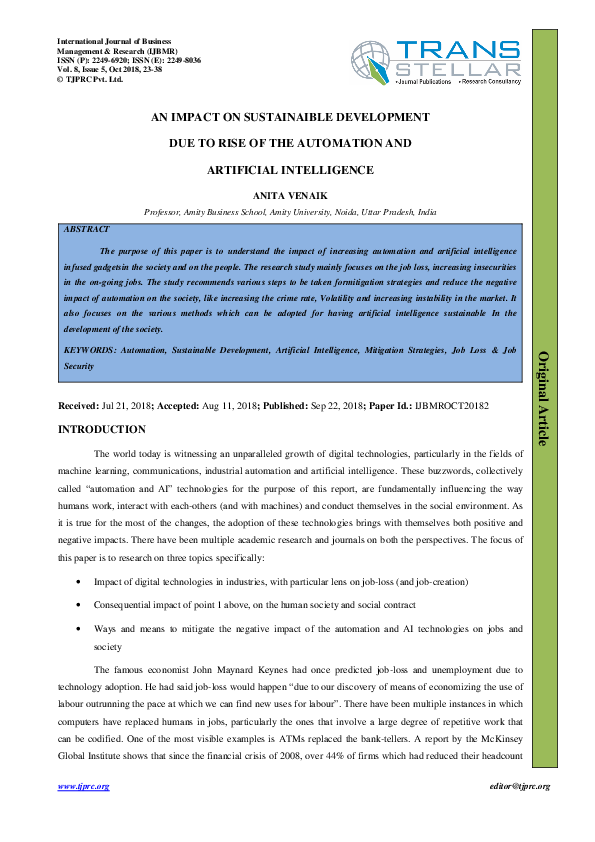 (PDF) An Impact on Sustainable Development Due to Rise of the ...