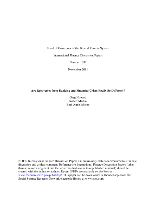 (PDF) Are Recoveries from Banking and Financial Crises really so Different?