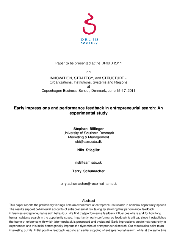 (PDF) Early impressions and performance feedback in entrepreneurial ...