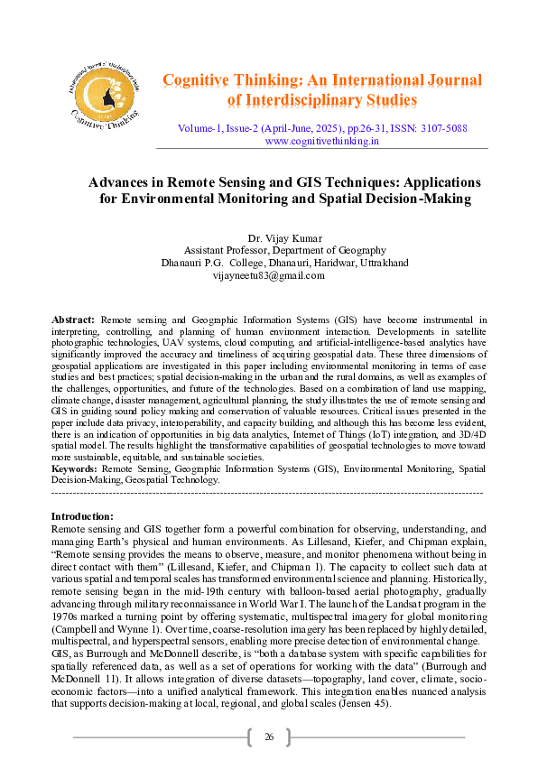 (PDF) Advances in Remote Sensing and GIS Techniques: Applications for ...