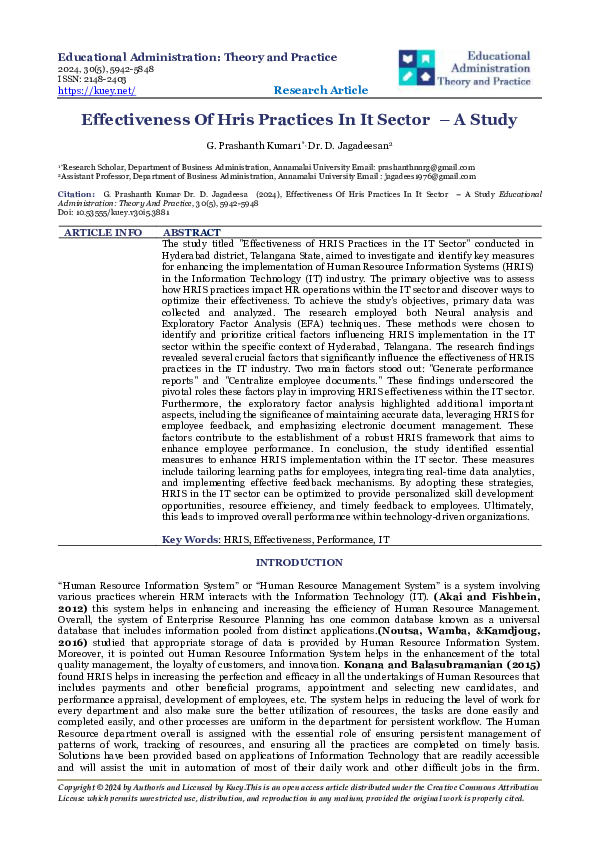 (PDF) Effectiveness Of Hris Practices In It Sector – A Study
