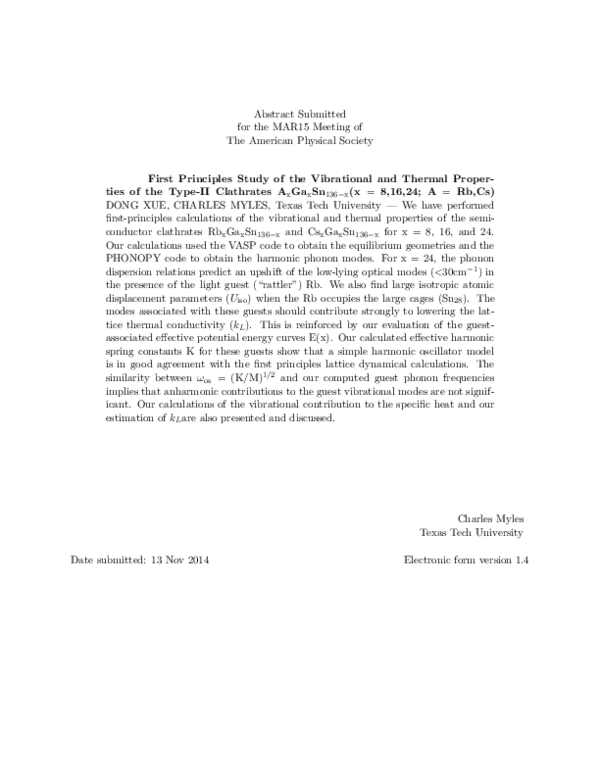 (PDF) First Principles Study of the Vibrational and Thermal Properties ...