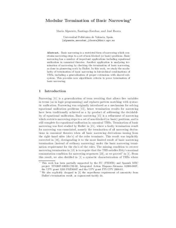 (PDF) Modular Termination of Basic Narrowing