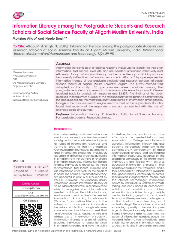 (PDF) Information literacy among the postgraduate students and research ...