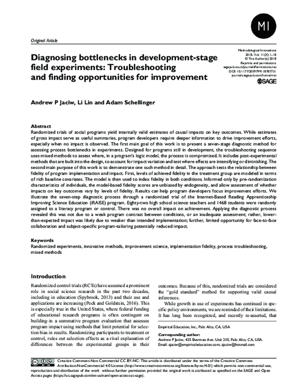 (PDF) Diagnosing bottlenecks in development-stage field experiments ...
