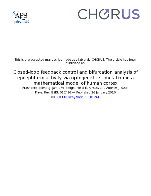 (PDF) Closed-loop feedback control and bifurcation analysis of ...