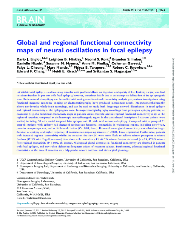 (PDF) Global and regional functional connectivity maps of neural ...