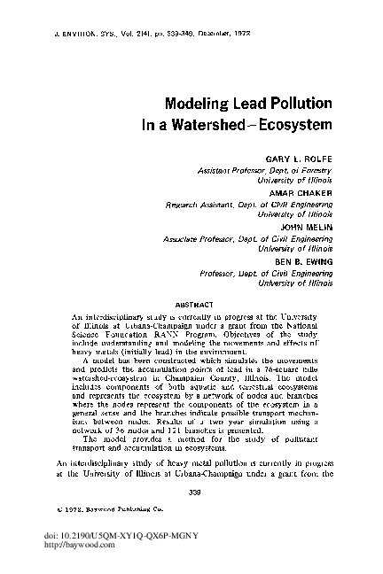 (PDF) Modeling Lead Pollution In a Watershed — Ecosystem