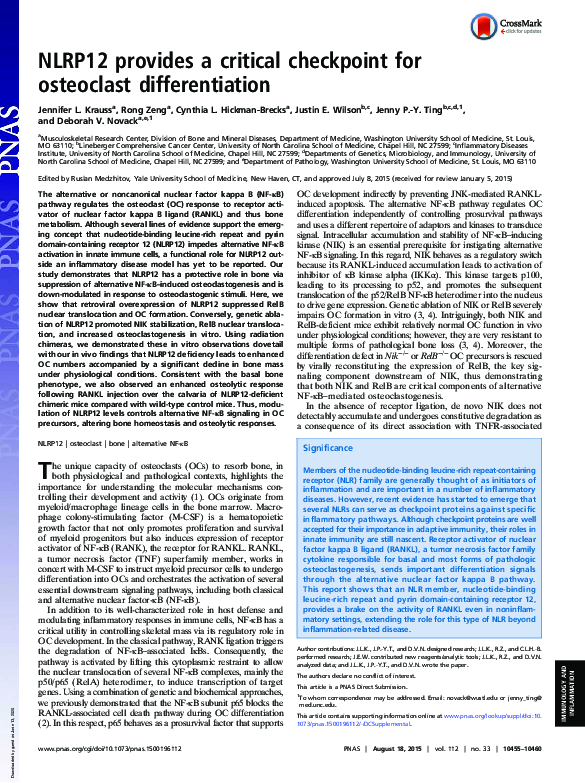 (PDF) NLRP12 provides a critical checkpoint for osteoclast differentiation