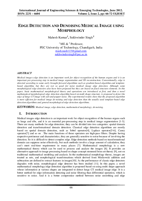 (PDF) Edge Detection and Denoising Medical Image Using Morphology
