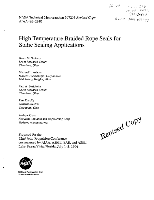 (PDF) High-Temperature Braided Rope Seals for Static Sealing Applications
