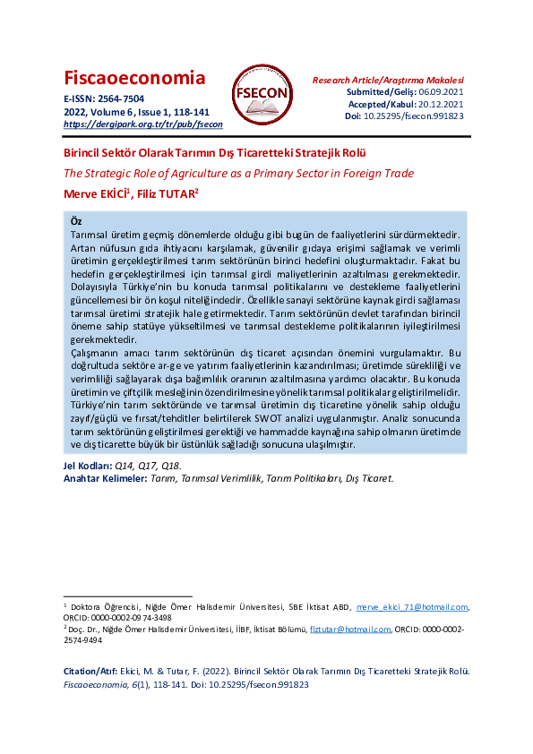 (PDF) The Strategic Role of Agriculture as a Primary Sector in Foreign ...