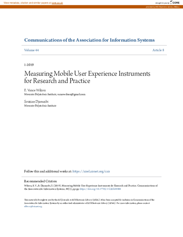 (PDF) Measuring Mobile User Experience Instruments for Research and ...
