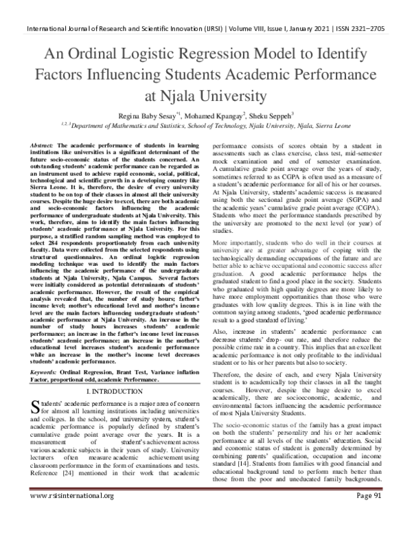 (PDF) An Ordinal Logistic Regression Model to Identify Factors ...