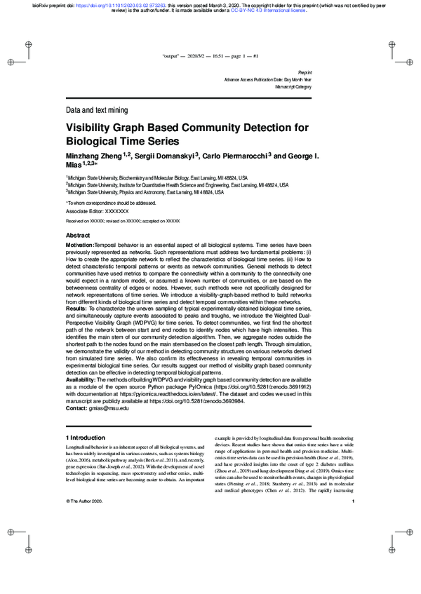 (PDF) Visibility Graph Based Community Detection for Biological Time Series