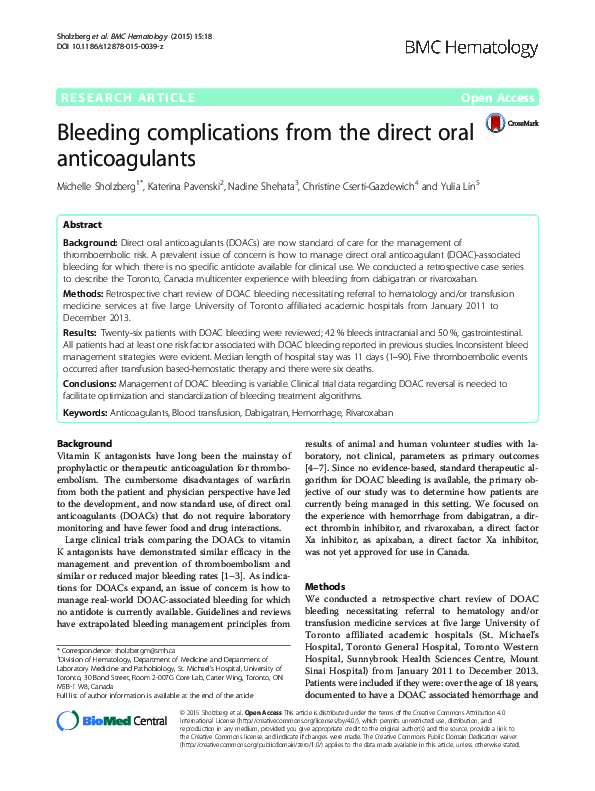 (PDF) Bleeding complications from the direct oral anticoagulants