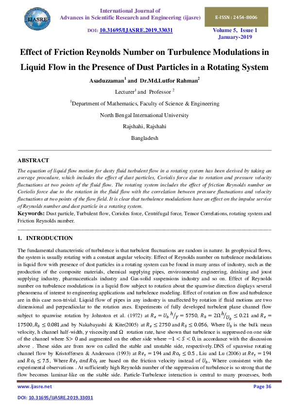 (PDF) Effect of Friction Reynolds Number on Turbulence Modulations in ...