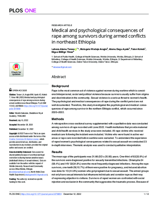 (PDF) Medical and psychological consequences of rape among survivors ...