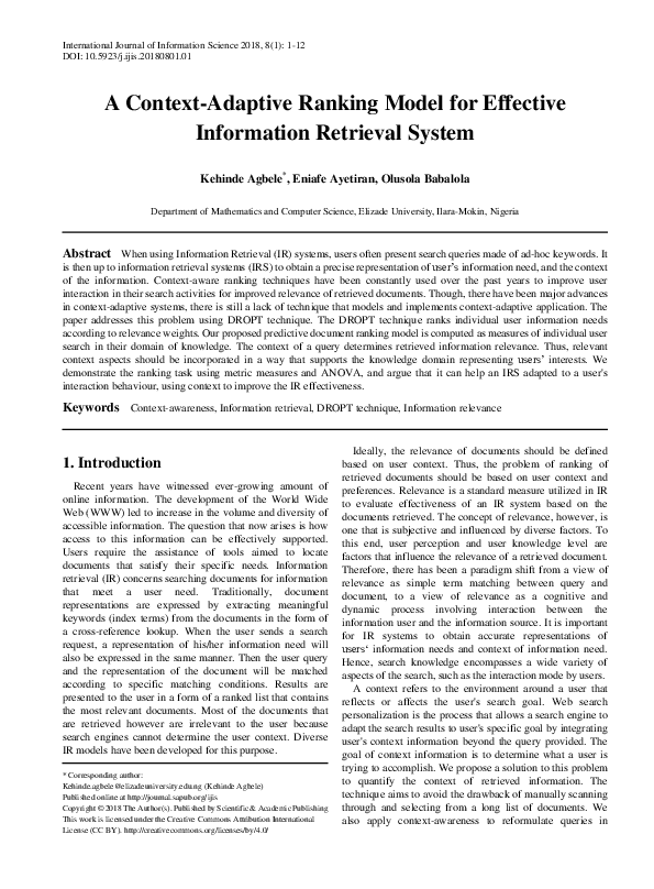 (PDF) A Context-Adaptive Ranking Model for Effective Information ...
