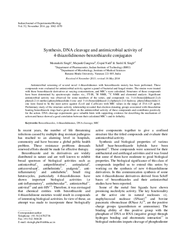 (PDF) Synthesis, DNA cleavage and antimicrobial activity of 4 ...
