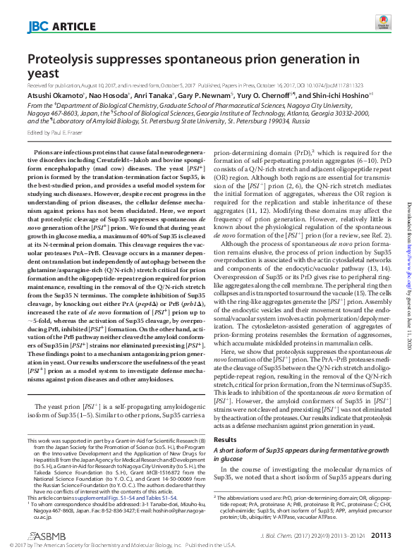 (PDF) Proteolysis suppresses spontaneous prion generation in yeast
