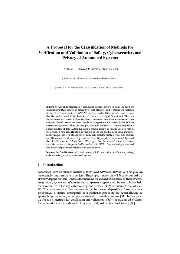 (PDF) A Proposal for the Classification of Methods for Verification and ...