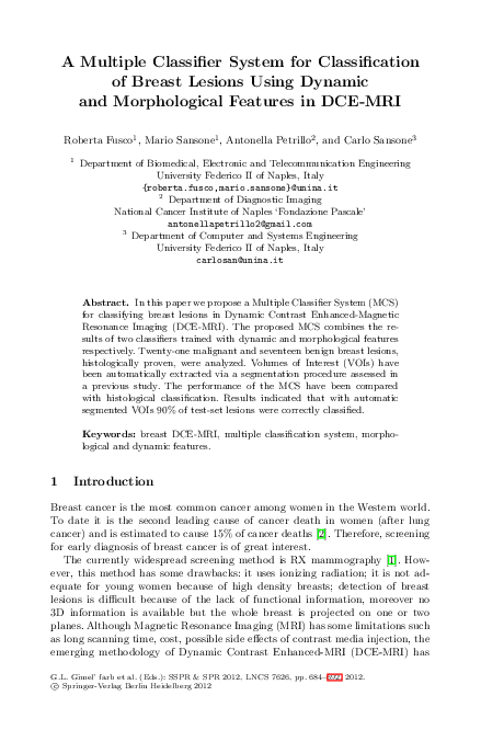 (PDF) A Multiple Classifier System for Classification of Breast Lesions ...