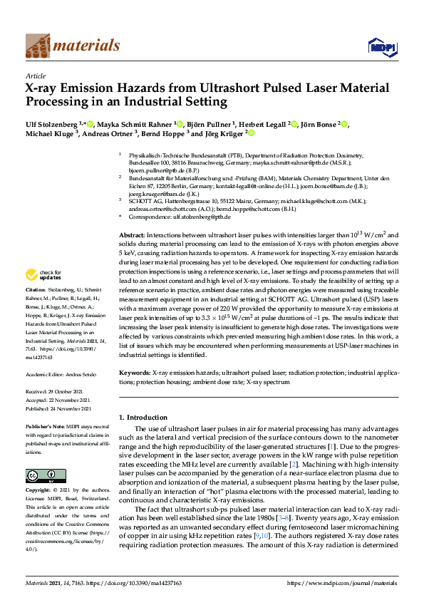 (PDF) X-ray Emission Hazards from Ultrashort Pulsed Laser Material ...