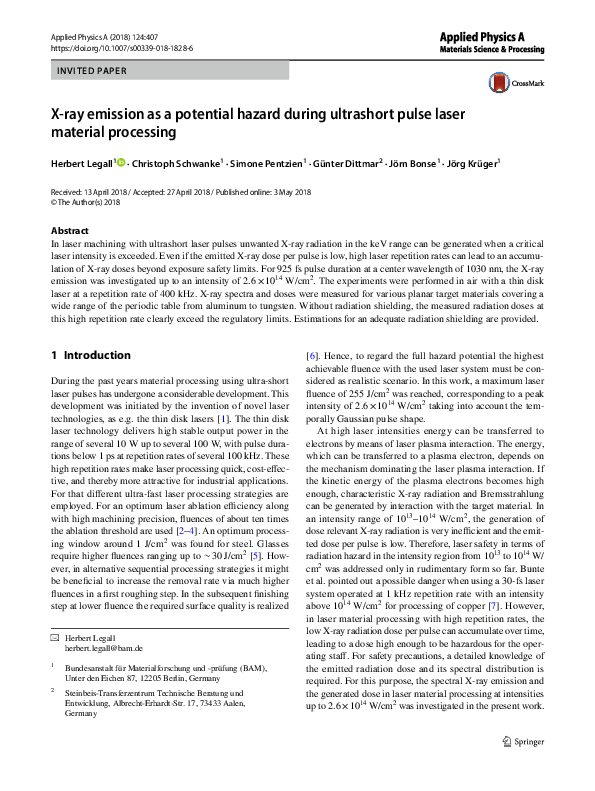 (PDF) X-ray emission as a potential hazard during ultrashort pulse ...