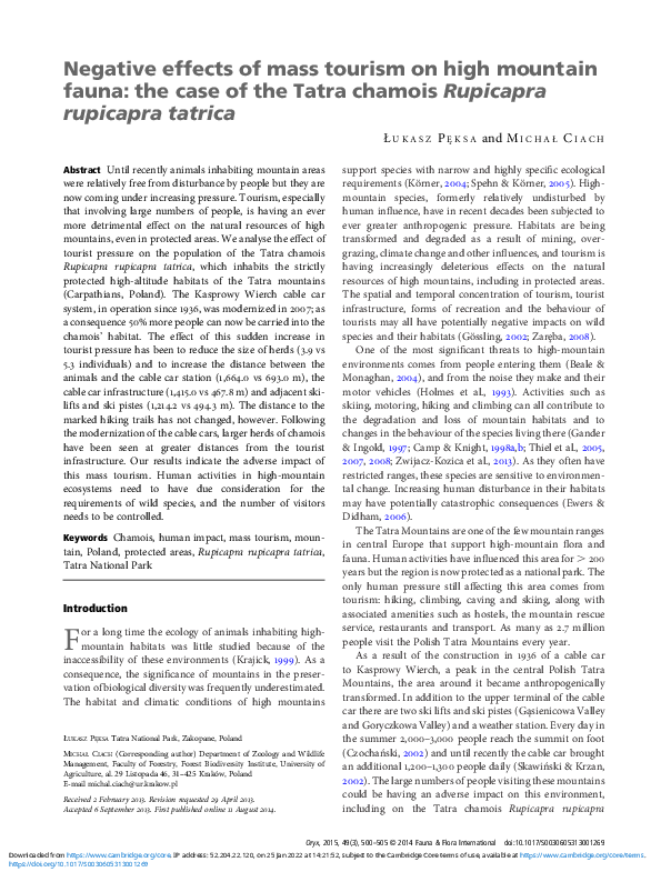 (PDF) Negative effects of mass tourism on high mountain fauna: the case ...