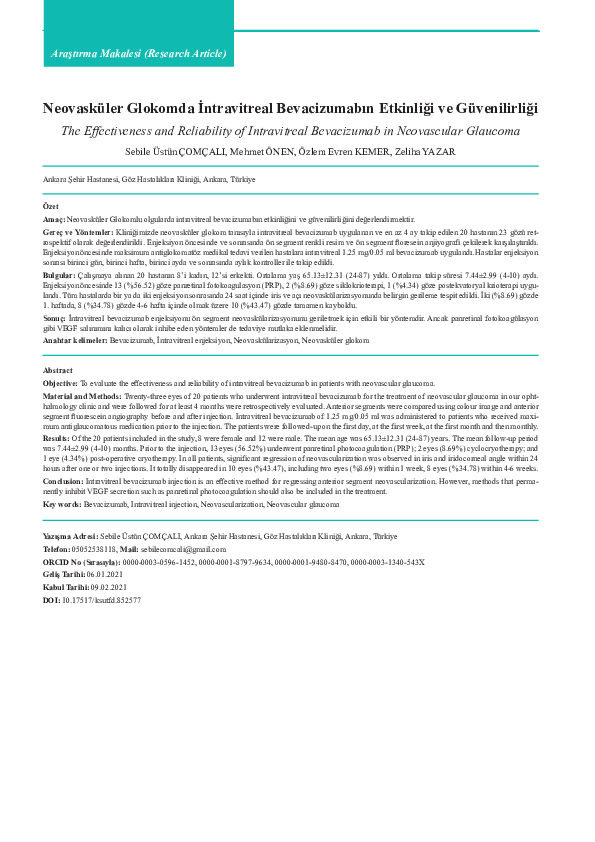 (PDF) The Effectiveness and Reliability of Intravitreal Bevacizumab in ...