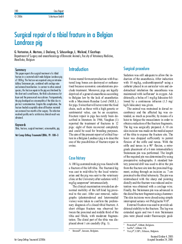 (PDF) Surgical repair of a tibial fracture in a Belgian Landrace pig