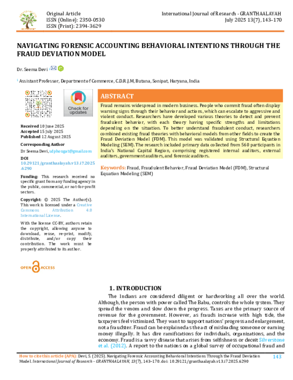 (PDF) NAVIGATING FORENSIC ACCOUNTING BEHAVIORAL INTENTIONS THROUGH THE ...