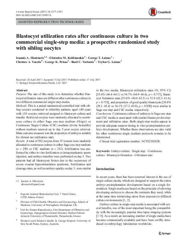 (PDF) Blastocyst utilization rates after continuous culture in two ...