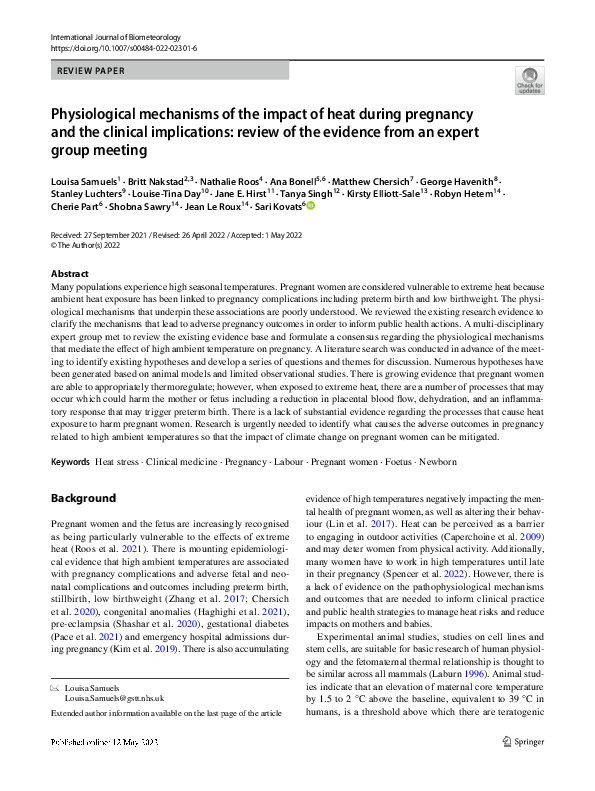 (PDF) Physiological mechanisms of the impact of heat during pregnancy ...