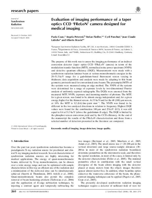 (PDF) Evaluation of imaging performance of a taper optics CCD `FReLoN ...