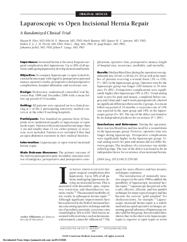 (PDF) Laparoscopic vs. open incisional hernia repair: a randomized ...