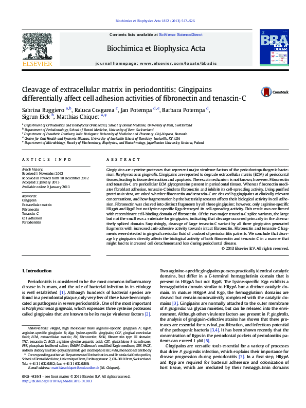 (PDF) Cleavage of extracellular matrix in periodontitis: Gingipains ...