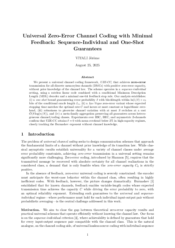 (PDF) Universal Zero-Error Channel Coding with Minimal Feedback ...
