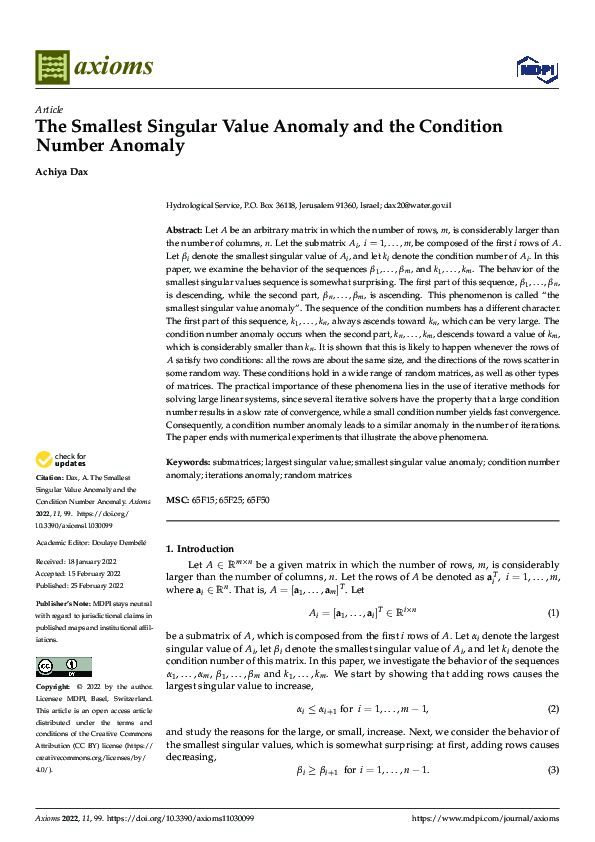 (PDF) The Smallest Singular Value Anomaly and the Condition Number Anomaly