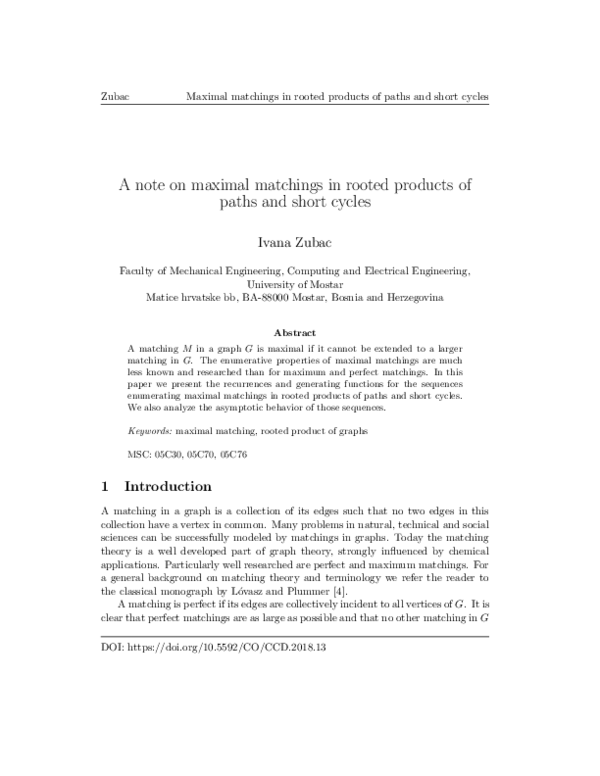 (PDF) A note on maximal matchings in rooted products of paths and short ...