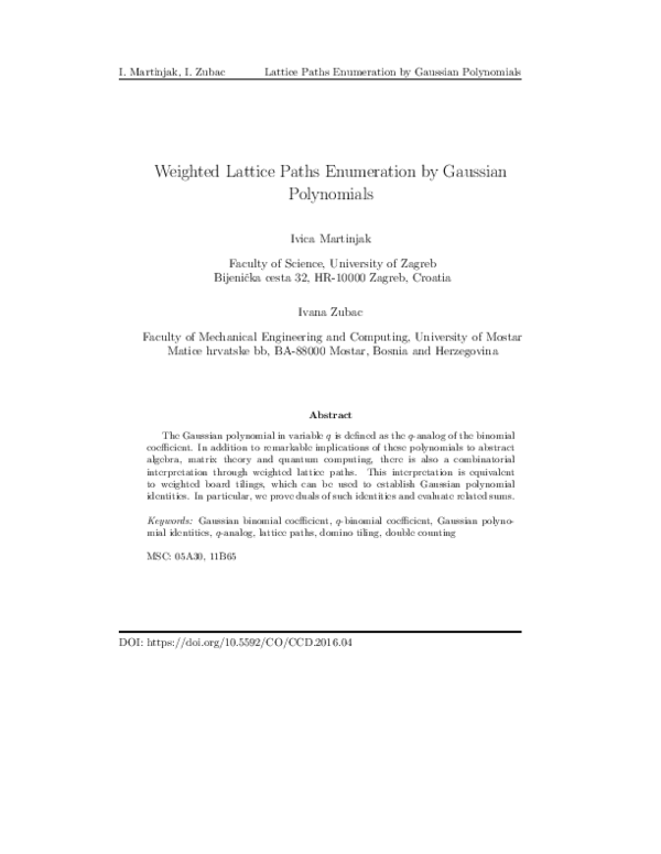 (PDF) Weighted Lattice Paths Enumeration by Gaussian Polynomials