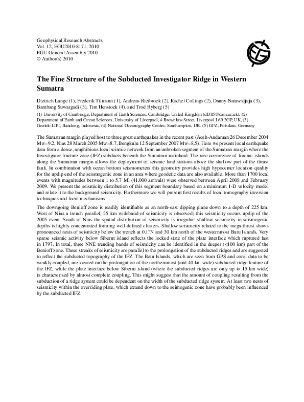 (PDF) The Fine Structure of the Subducted Investigator Ridge in Western ...