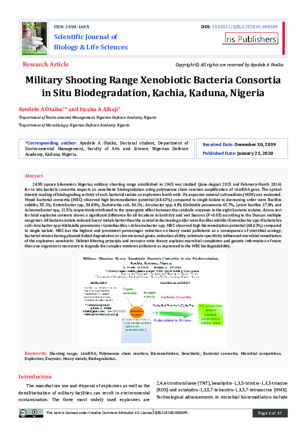 (PDF) Military Shooting Range Xenobiotic Bacteria Consortia in Situ ...