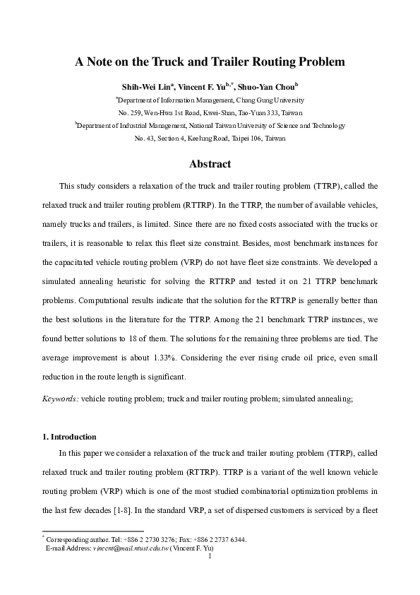 (PDF) A note on the truck and trailer routing problem